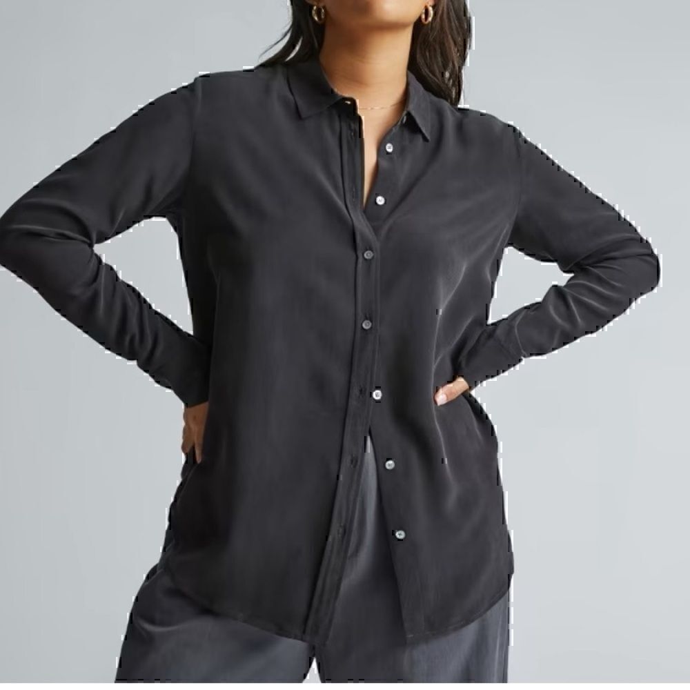 NEW Everlane The Clean Silk Relaxed Shirt Black Size 00 Sustainable